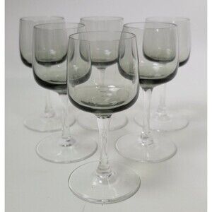 6 Vintage Peill & Putzler Cora Smoke Cordial Glasses‎ 4"